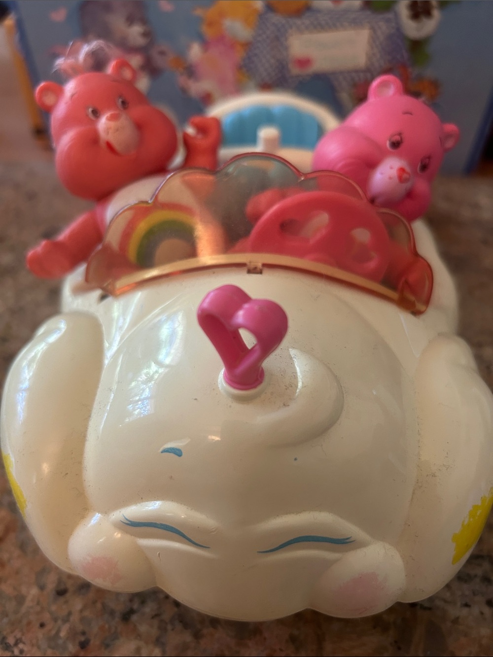 Care Bears Coud Car with 2 Care Bears, vintage, as is